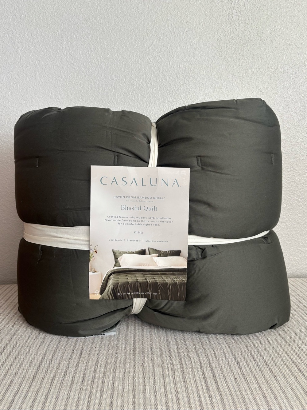 NWT King Rayon from Bamboo Quilt Dark Olive Green - Casaluna